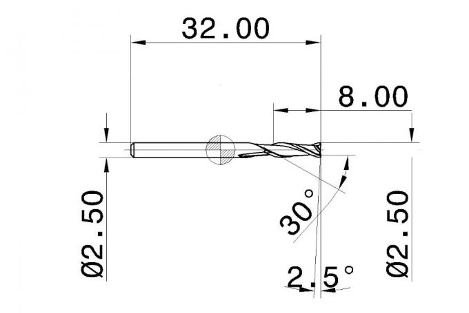 2 carburo solido Endmills dell'elica della flauto 30 per i materiali non ferrosi